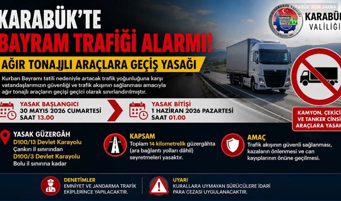 Karabük Valiliği, 2026 Kurban Bayramı öncesi trafik yoğunluğunu azaltmak amacıyla