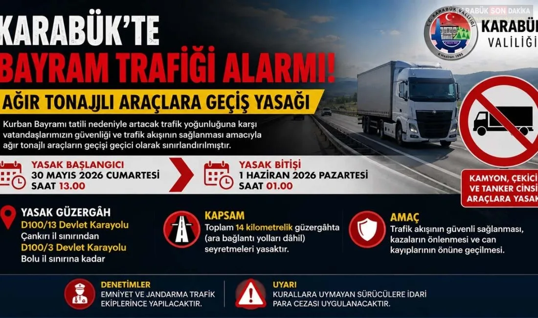 Karabük Valiliği, 2026 Kurban Bayramı öncesi trafik yoğunluğunu azaltmak amacıyla