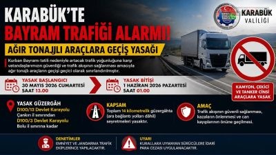 Karabük Valiliği, 2026 Kurban Bayramı öncesi trafik yoğunluğunu azaltmak amacıyla