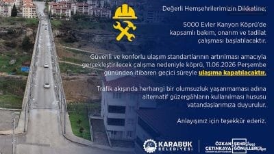 Karabük Belediyesi, 5000 Evler Kanyon Köprü’de kapsamlı bakım ve onarım