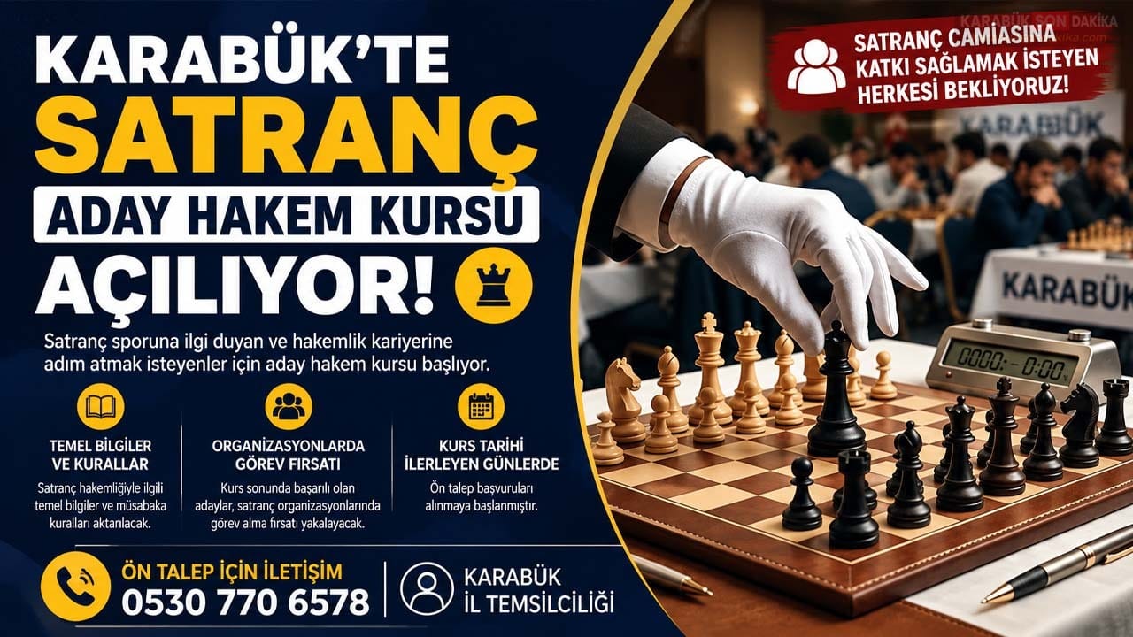 KARABÜK’TE SATRANÇ HAKEMİ OLMA FIRSATI: ADAY HAKEM KURSU AÇILIYOR Karabük'te satranç sporuna ilgi duyan ve hakemlik kariyerine adım atmak
