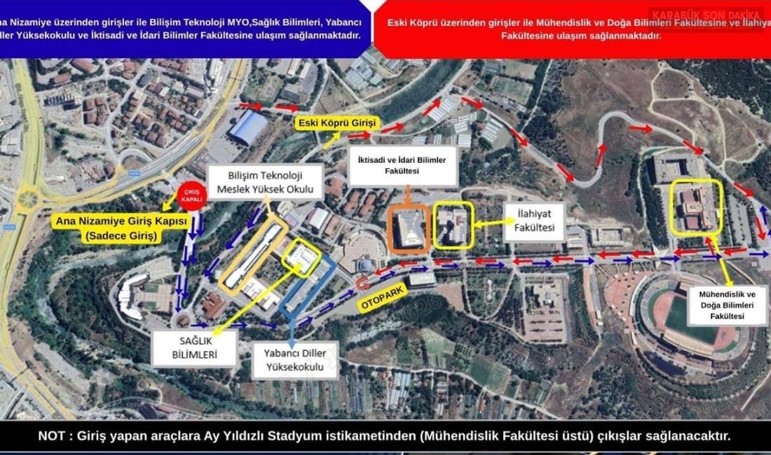 YKS ÖNCESİ KRİTİK UYARI: KBÜ KAMPÜSÜNDE TRAFİK DÜZENİ DEĞİŞTİ Karabük Valiliği, 20-21 Haziran'da yapılacak YKS öncesi Karabük Üniversitesi kampüsünde