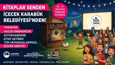 Karabük Belediyesi, Yenişehir Yazlık Sineması'nda başlattığı kampanya ile kütüphaneye kitap